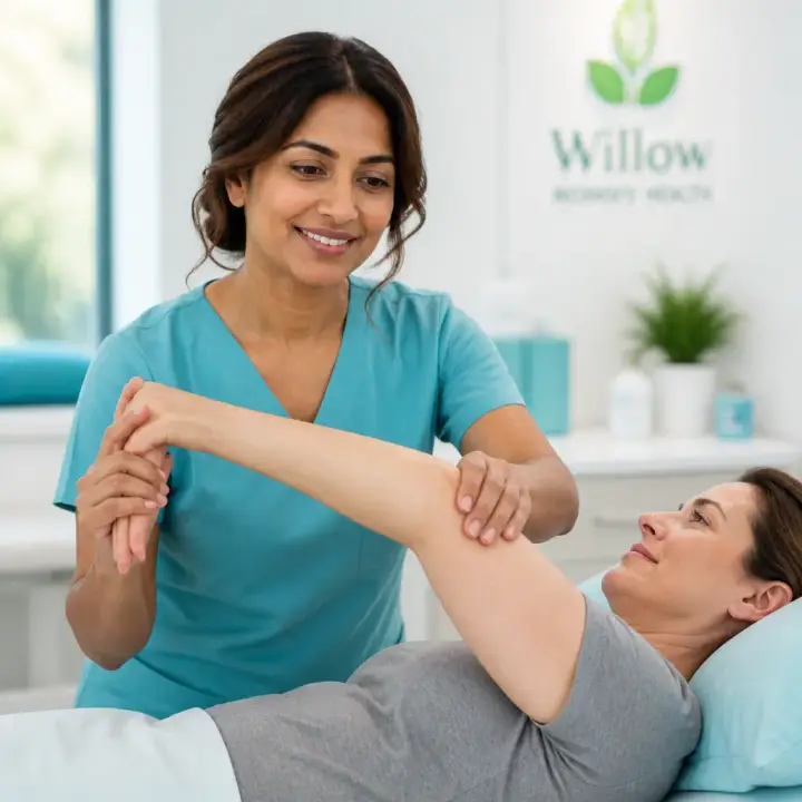 Doctor guiding a patient through a treatment on a chiropractic flexion table