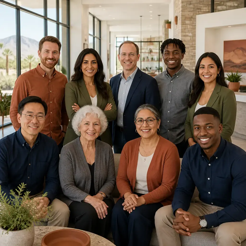 The Felix Homes team gathered in their light-filled Nashville office