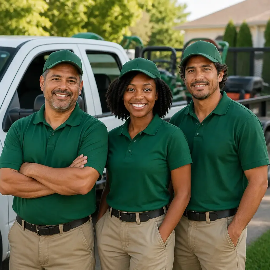 The Precision Landscape crew standing together in front of a company truck