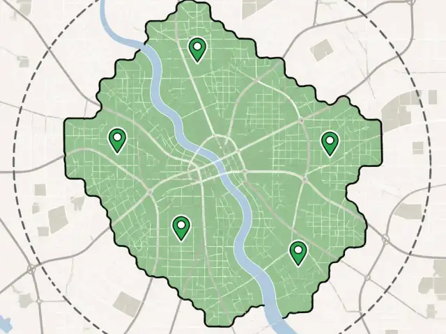 Stylized coverage map of the Greenville service area