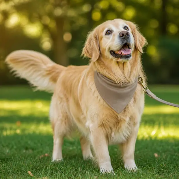 Relaxed dog sitting calmly during a clinic visit