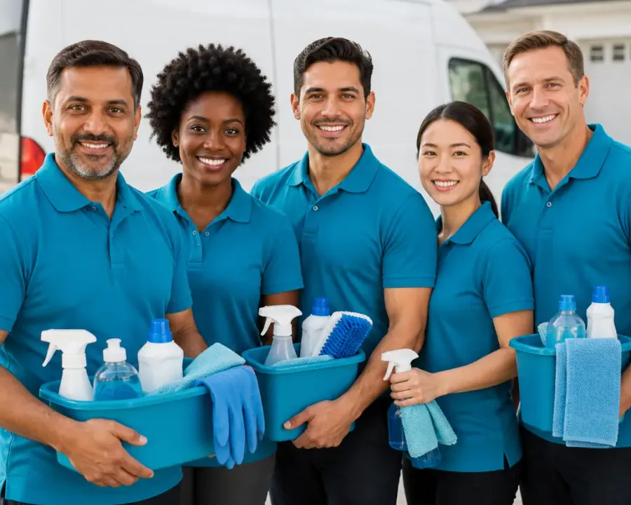 The 4 cleaning team together outside their van
