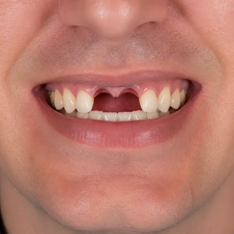 Smile before porcelain veneer treatment